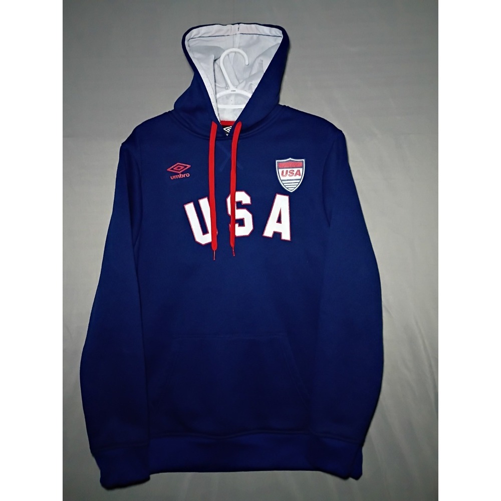 Umbro USA Soccer Hoodie Mens M Navy Blue Hooded Sweatshirt Pocket Fleece Lined